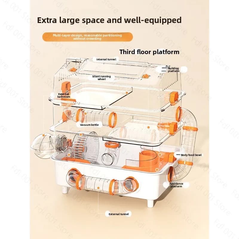 Hamster cage special large space luxury villa second and third floors transparent tunnel cage house supplies