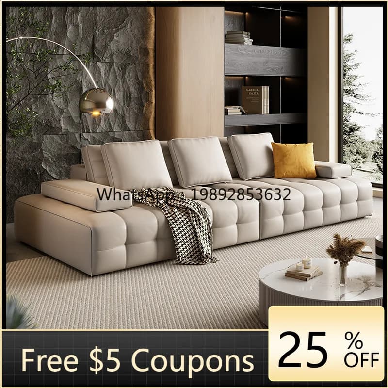 LYY Genuine Leather Sofa Italian Minimalist Living Room Villa Modern Simple Small Apartment Leather Art Sofa Set