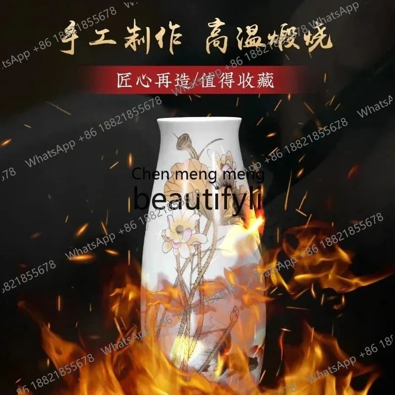 Jingdezhen ceramic hand-painted gold vase ornament living room flower arrangement new Chinese style X