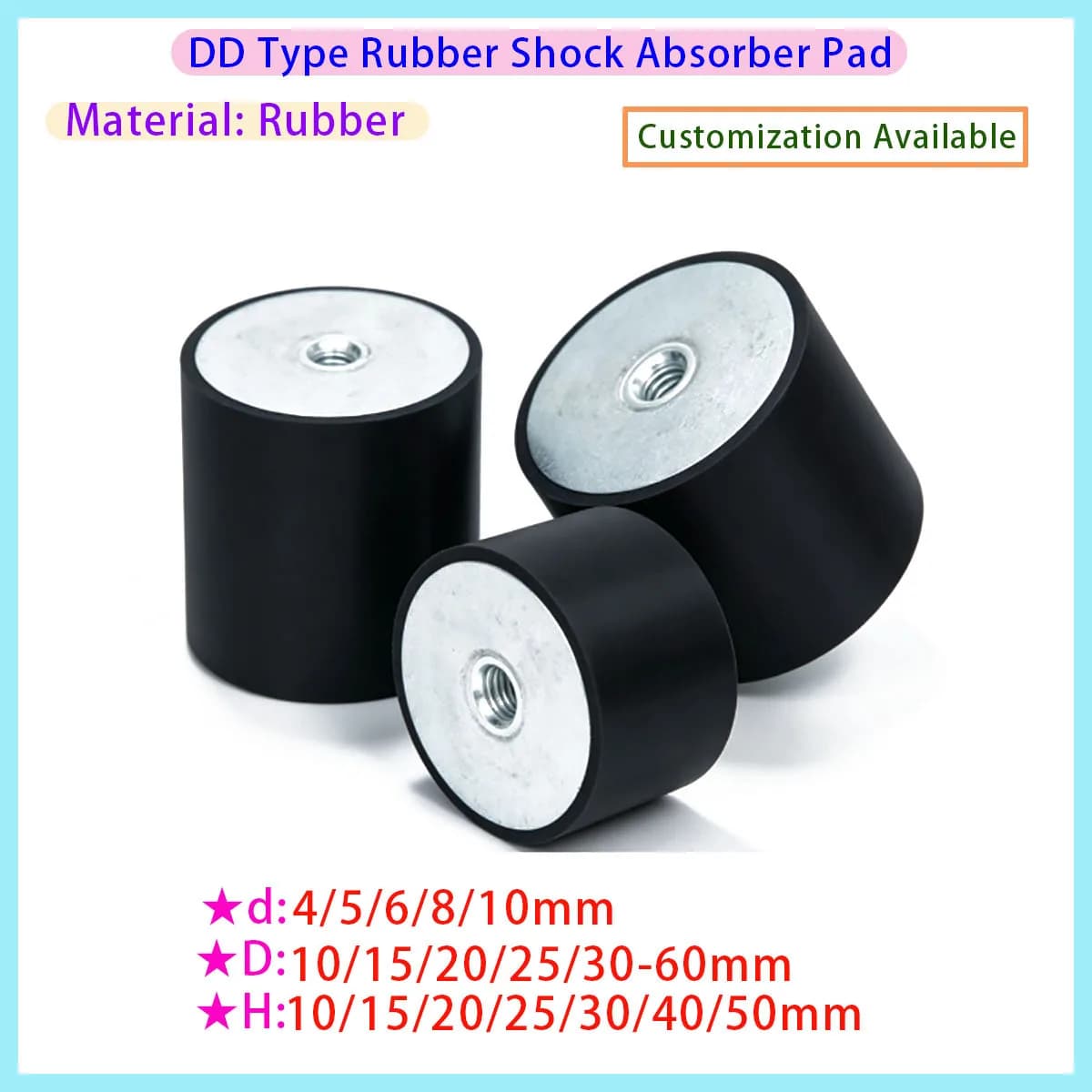 M4M5M6M8M10 DD Rubber Shock Absorber Cylindrical Silent Isolation Pad Double Headed Internal Thread Diameter 10-50mm
