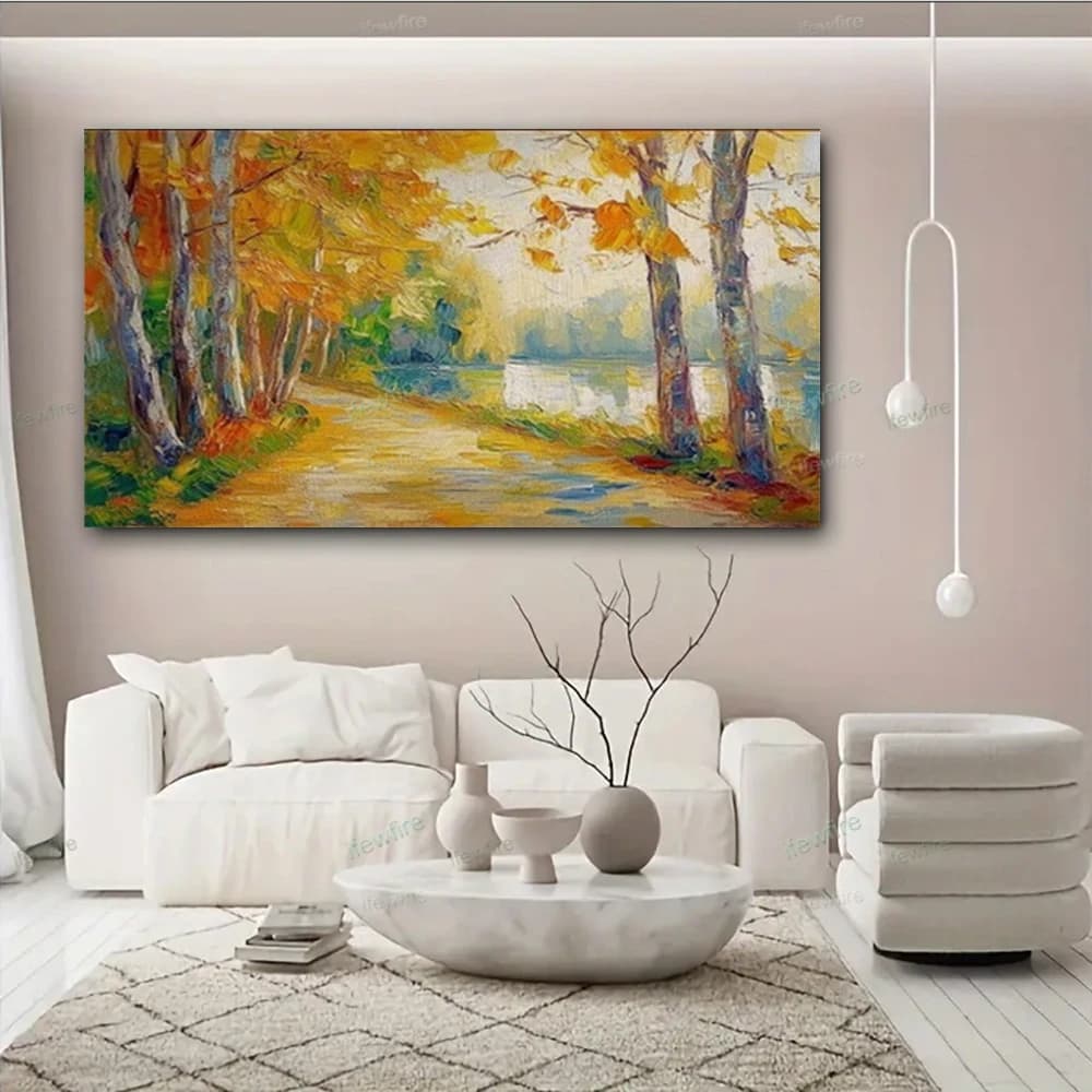 New Painting Exhibits Modern Hand-Painted Abstract Canvas Pictures Thick Oil Texture City Street View Poster Wall Art Decor Home