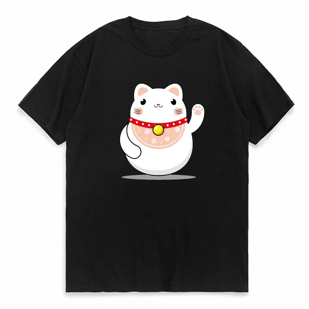Maneki Neko Print Women T Shirt Short-sleeved Personalize Summer Female T-shirts Graphic Tees Japanese Lucky Cat Kawaii Tshirts