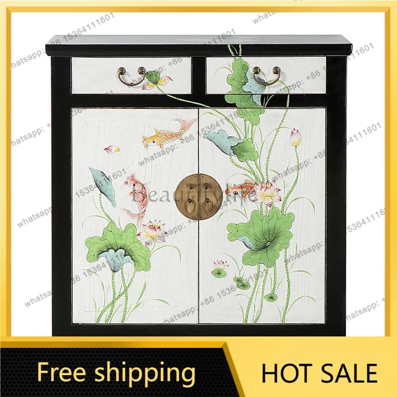 XX. Modern simple hand-painted foyer balcony locker multi-functional solid wood storage cabinet