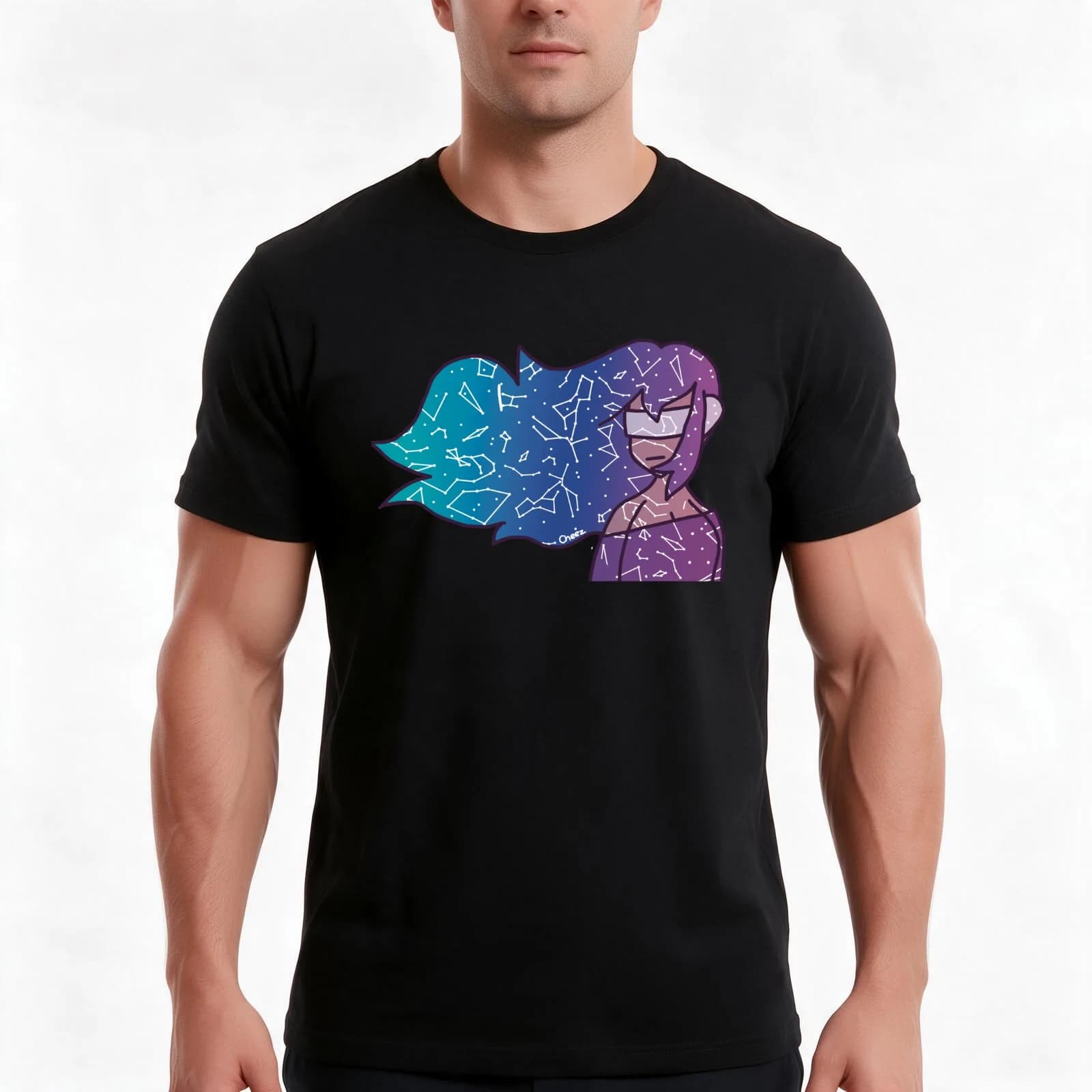 Constellation T-Shirt, Summer Casual Cotton Tee, Oversized Streetwear Tops, Vintage Graphic Print, Loose Fit Short Sleeve
