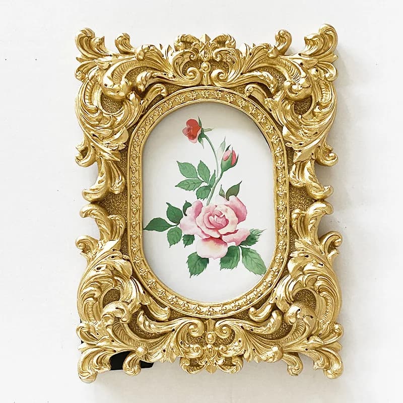 Golden Embossed Resin Picture Frame Holder Table Decoration Vintage Rectangle Photo Frame Wall Hanging Home Decor, Paper Random