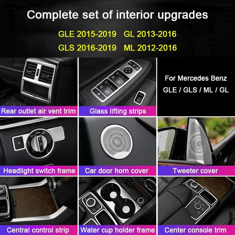 For Mercedes Benz GL Class ML GLE GLS X166 W166 AMG Car Window Lift Panel Rear Air Outlet Frame Speaker Horn Cover Cup Holder