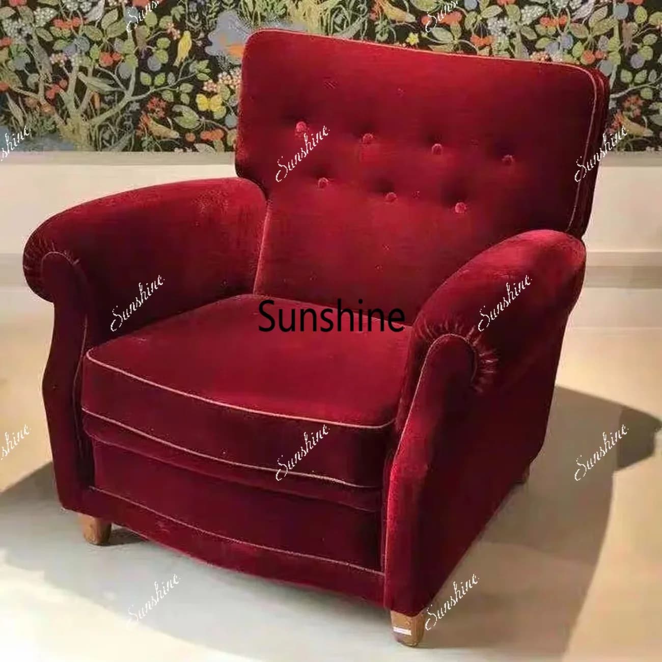 Orange brown velvet zipper single sofa chair with retro edging, light luxury living room, casual armchairT*