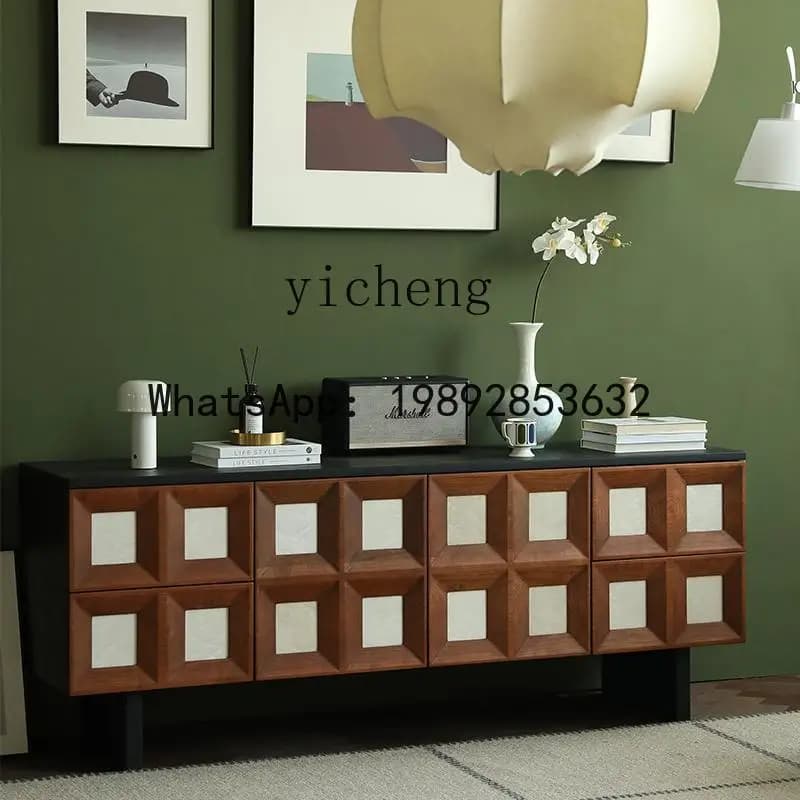 retro solid wood TV cabinet contrasting color living room home medium and ancient style TV side cabinet
