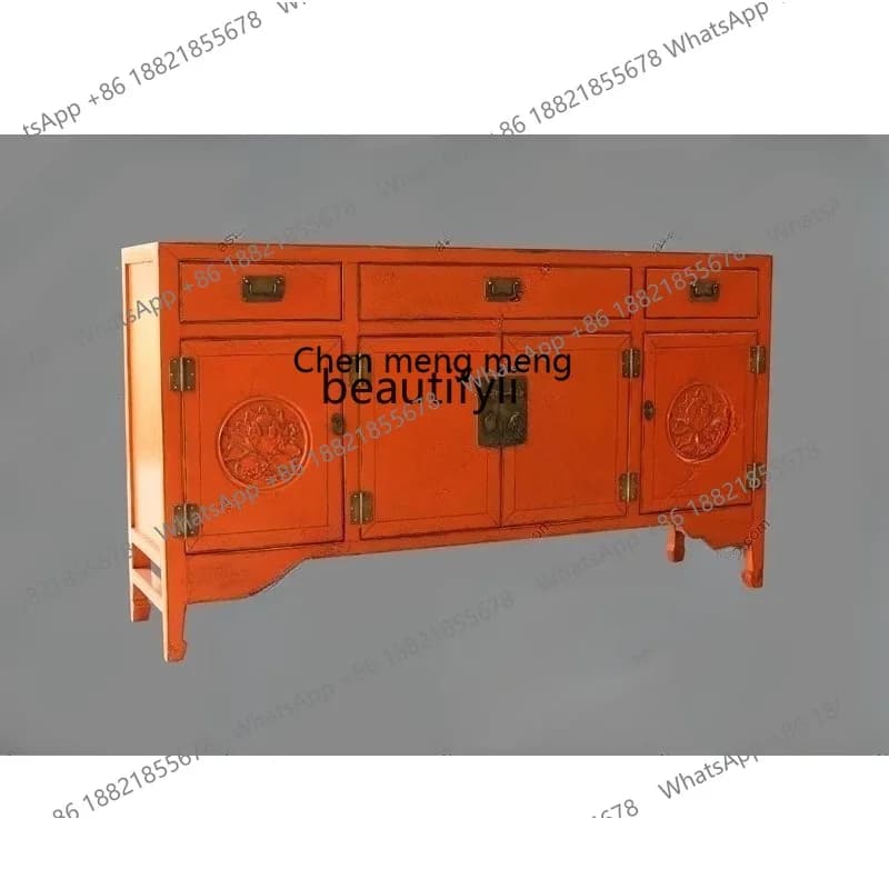 New Chinese-style solid wood dining side cabinet antique and old retro with carved entrance foyer locker