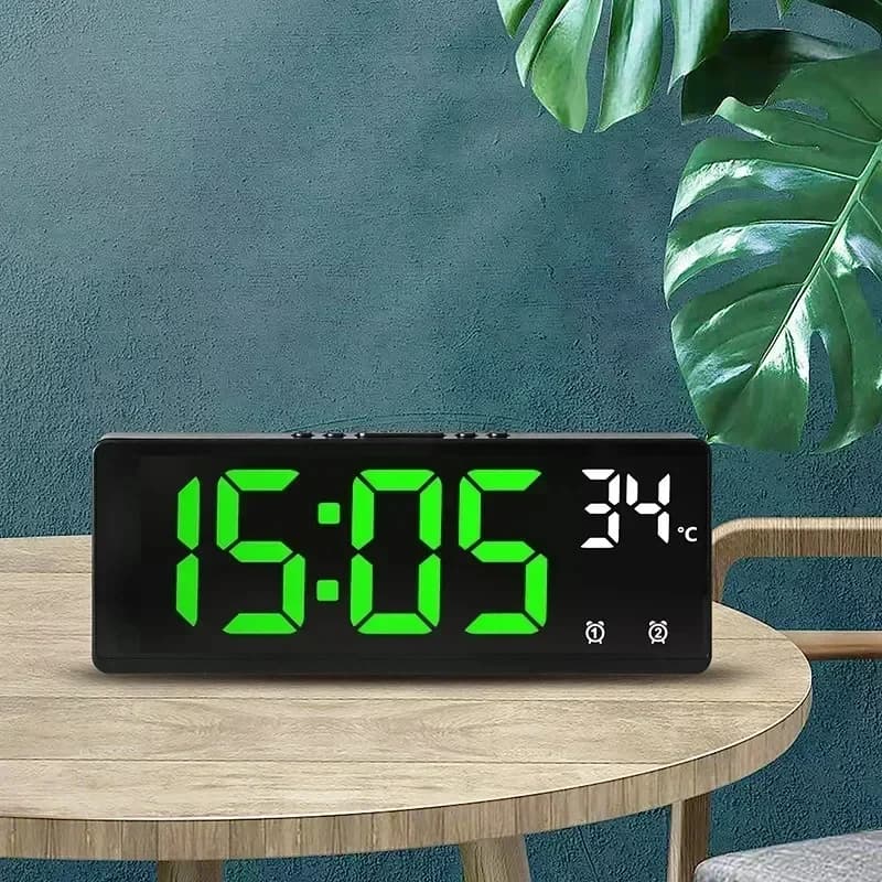Voice Control Digital Alarm Clock, LED Temperature Display, Dual Wake-up Snooze Mode, 12/24H Night Table Timepiece