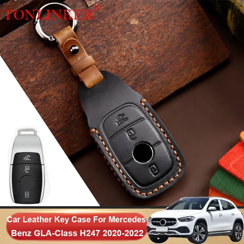Genuine Leather Car Key Case For Mercedes Benz GLA-Class H247 CLA 180 200 250 2020 2021 2022 Holder Shell Remote Cover Keychain