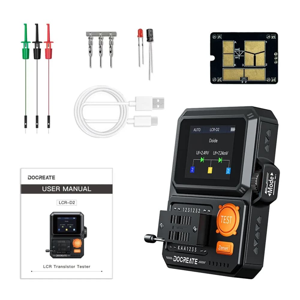LCR-D2 Transistor Tester MOS FET Triode Capacitor Resistor Detector Auto Manual 1.44" Screen 400mAh Type-C Rechargeable Battery