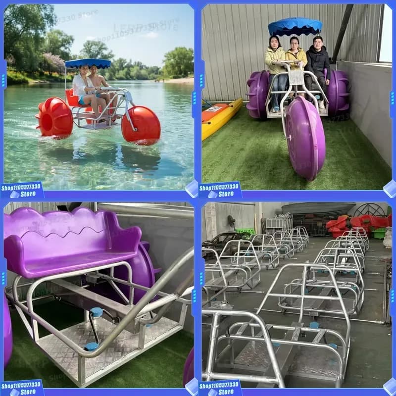 QIQU 3-Person Aluminum & PE Sea/Lake Water Sports Tricycle Pedal Boat with 3 Wheels