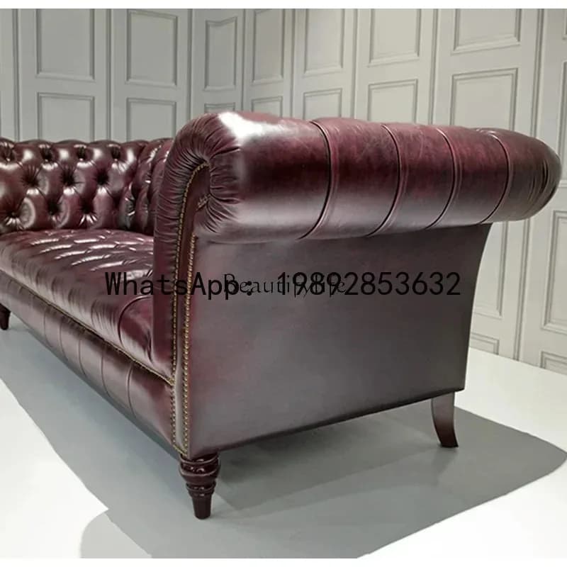 light luxury leather office retro single and double three-person oil wax leather sofa small apartment