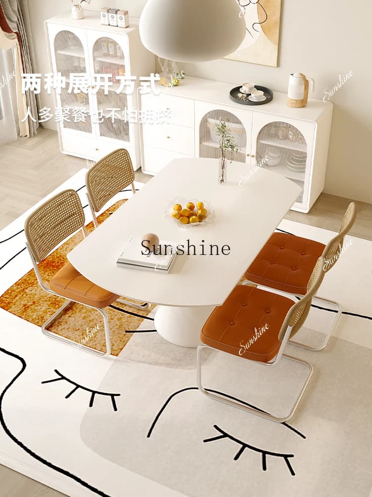 Cream wind solid wood foldable 4-10 people small apartment special light luxury dining table and chair combination  FT