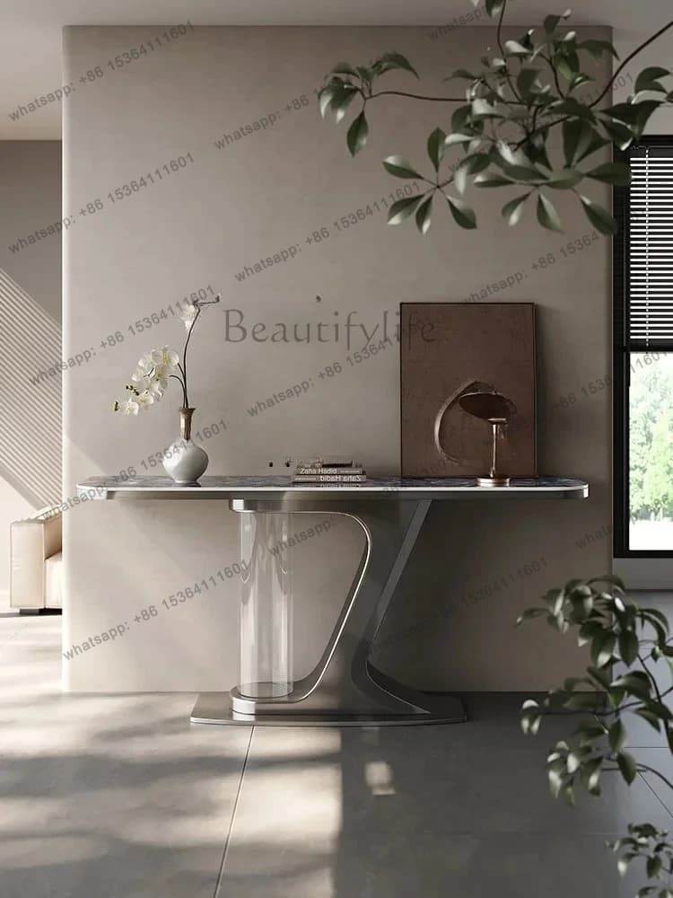 minimalist entrance table against the wall living room stainless steel marble end view table rock slab case