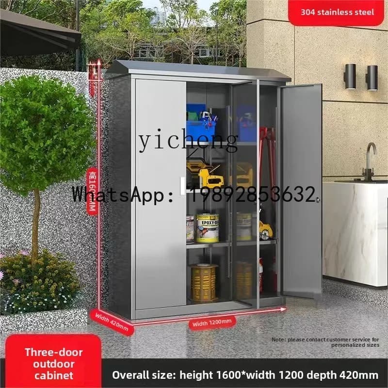 304 Stainless Steel Outdoor Locker Garden Garden Tool Storage Cabinet Rainproof and Sunscreen