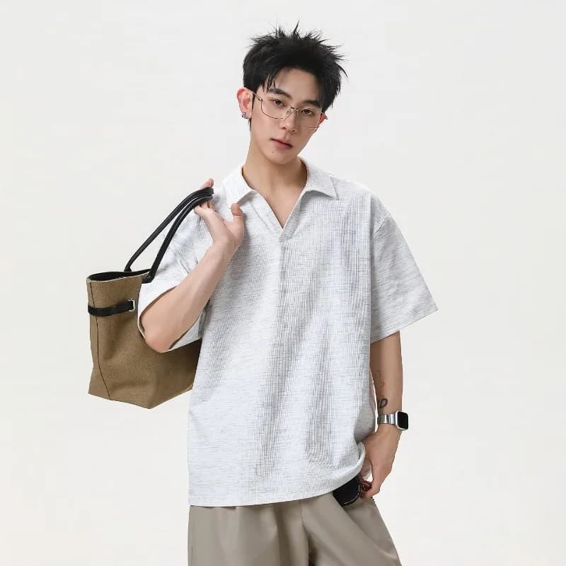 Korean-style Vintage Men's Short-sleeved Polo Shirt Tops 2026 Summer New Loose Casual T-shirt Fashion Men Clothing Streetwear