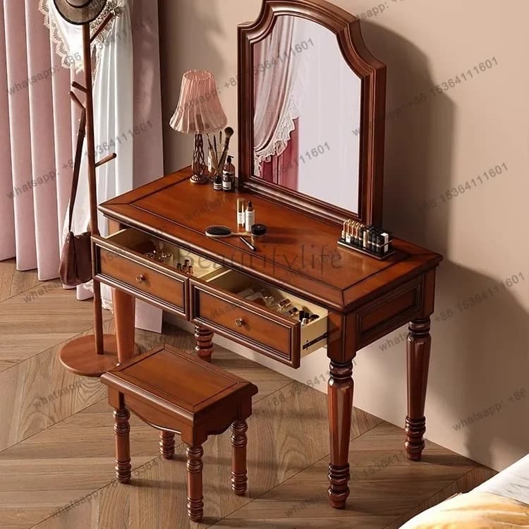 FGAmerican retro solid wood dresser small apartment walnut bedroom makeup table one meter dresser makeup stool combination