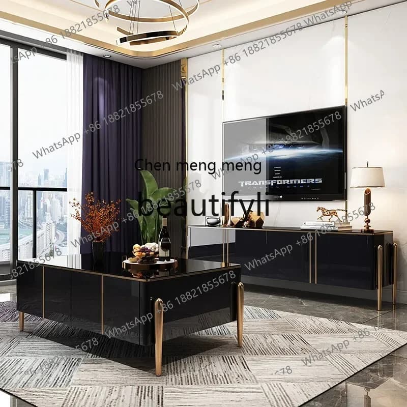 CQY Hong Kong Style Light Luxury TV Cabinet and Coffee Table Set Designer Small Apartment Floor Cabinet Living Room