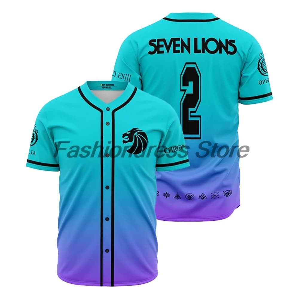 Seven Lions Chronicles III Ophellia Baseball Jersey V-Neck Short Sleeve Button-Down Shirts Women Men Streetwear Tops
