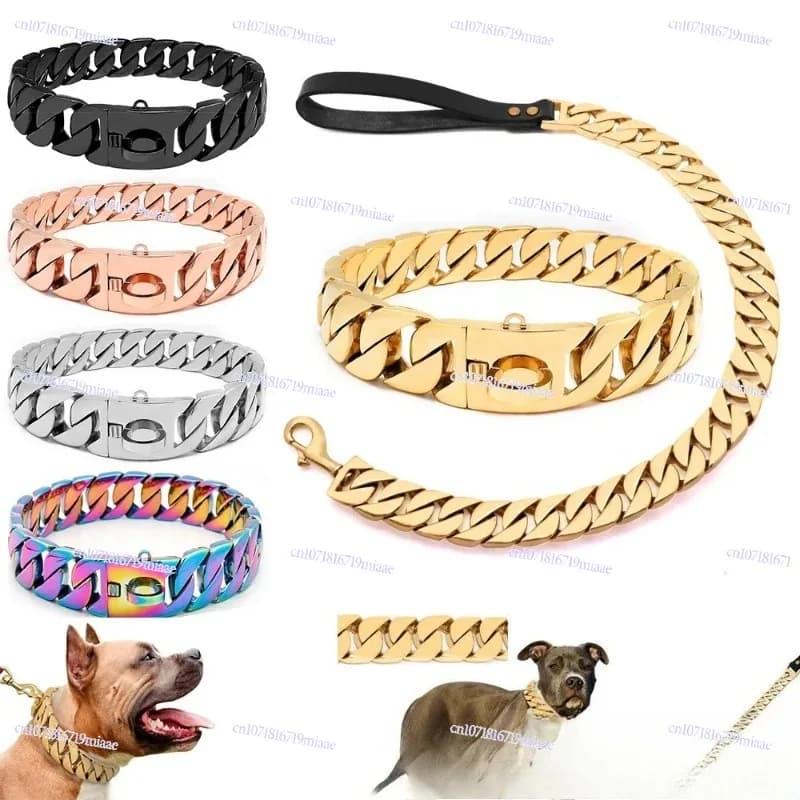 32mm Cast Gold Big Dog Chain Stainless Steel Dog Collar Necklace Chain Large Titanium Steel Collar
