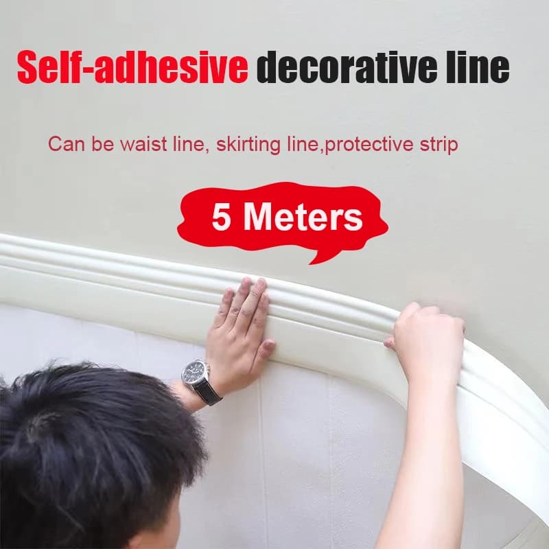 5M Self-Adhesive Wall Trim Molding NBR Skirting Board Flexible Wall Trim Waist Line Waterproof Strip for Home Decoration