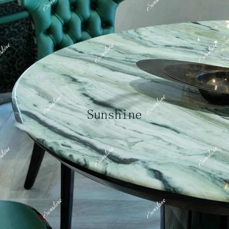 Italian light luxury high-end villa natural marble dining table with turntable  FT