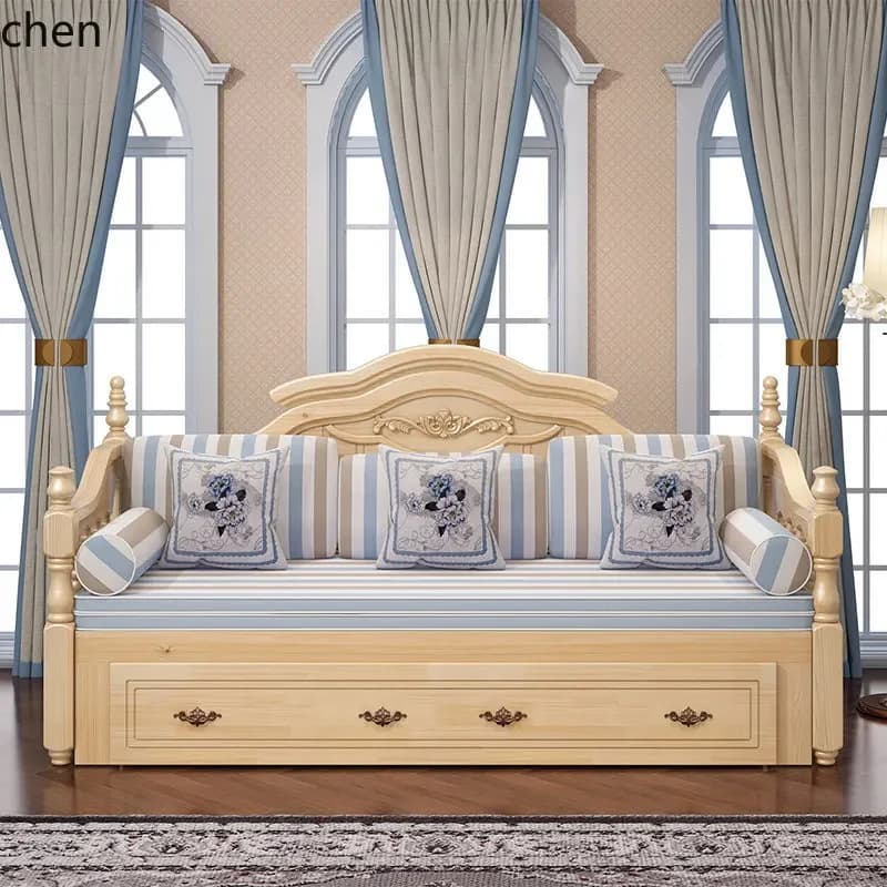 TQH-c13 Solid Wood Sofa Bed Pine Wood Push-Pull Folding  Storage Bed Living Room Multi-Functional Bedroom Storage Extendable Bed