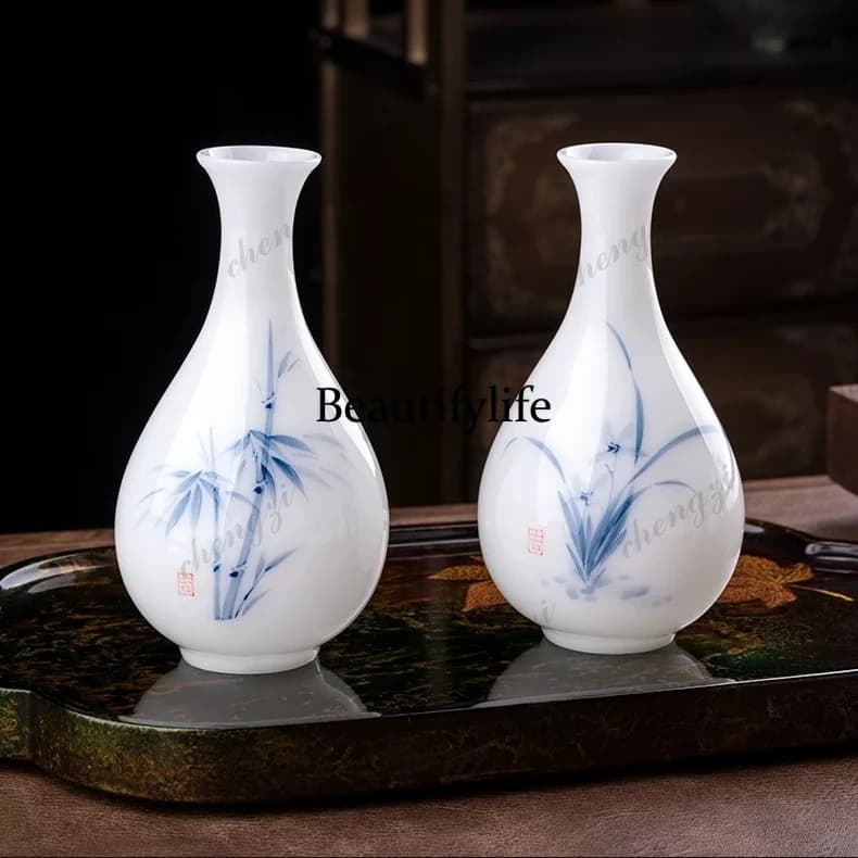 New Chinese ceramic hand-painted orchid vase living room tea room desktop flower arrangement decorative ornament gift companion