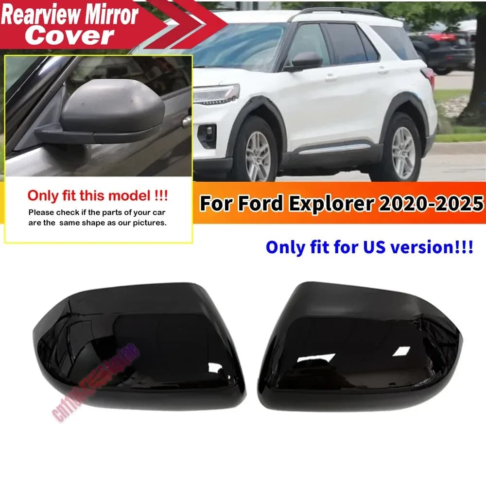 For US Ford Explorer 2020-2025 ABS Rearview Side Mirror Cover Wing Cap Exterior Door Housing Trim Adhesive Sticker