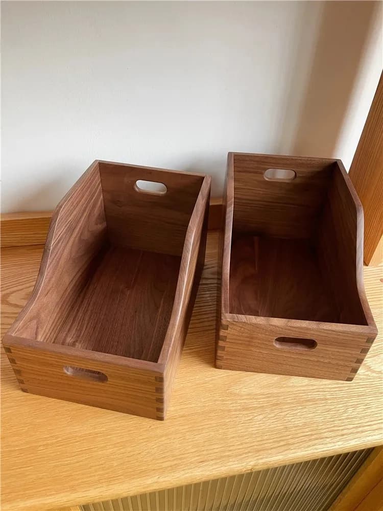 【Hot】Rustic Style Solid Wood Desktop Organizer Handcrafted Black Walnut Multi-Function Storage Box Storage Basket for Sundries