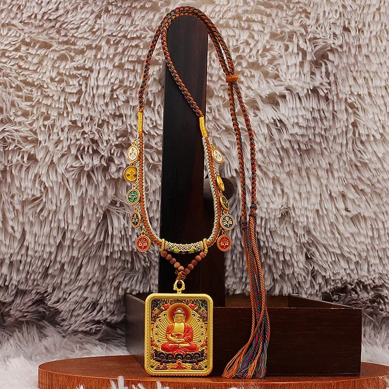 Scenic Spot Thangka Five Gods of Wealth Necklace Hand-Woven Hand-Painted Thangka Pendant Alloy Accessories Tibetan Hand Rub Cott