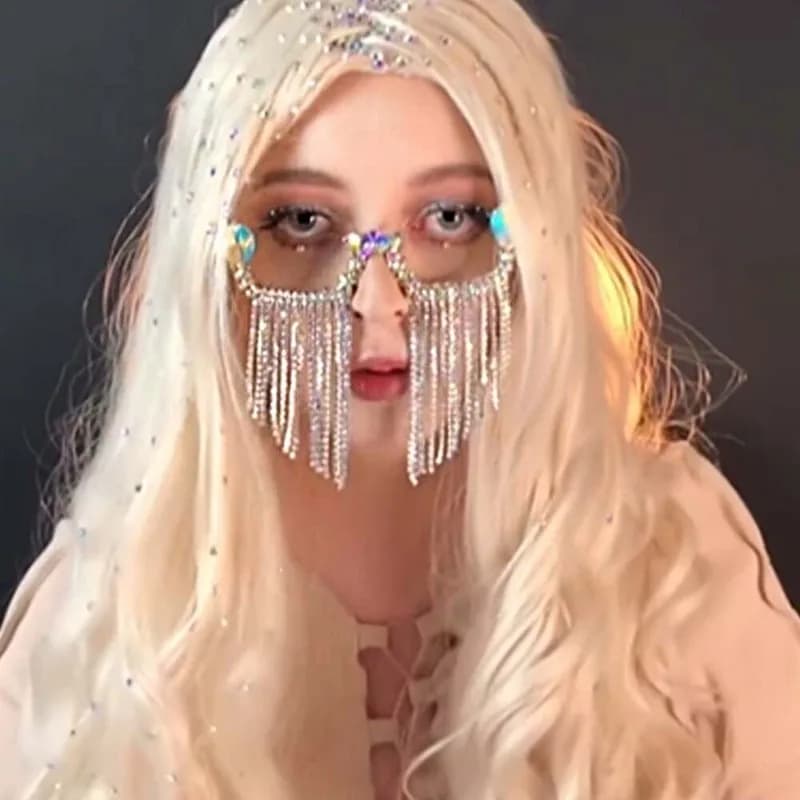 fashion luxury rhinestone fringed special-shaped glasses frame, party stage exaggerated styling personalized accessories