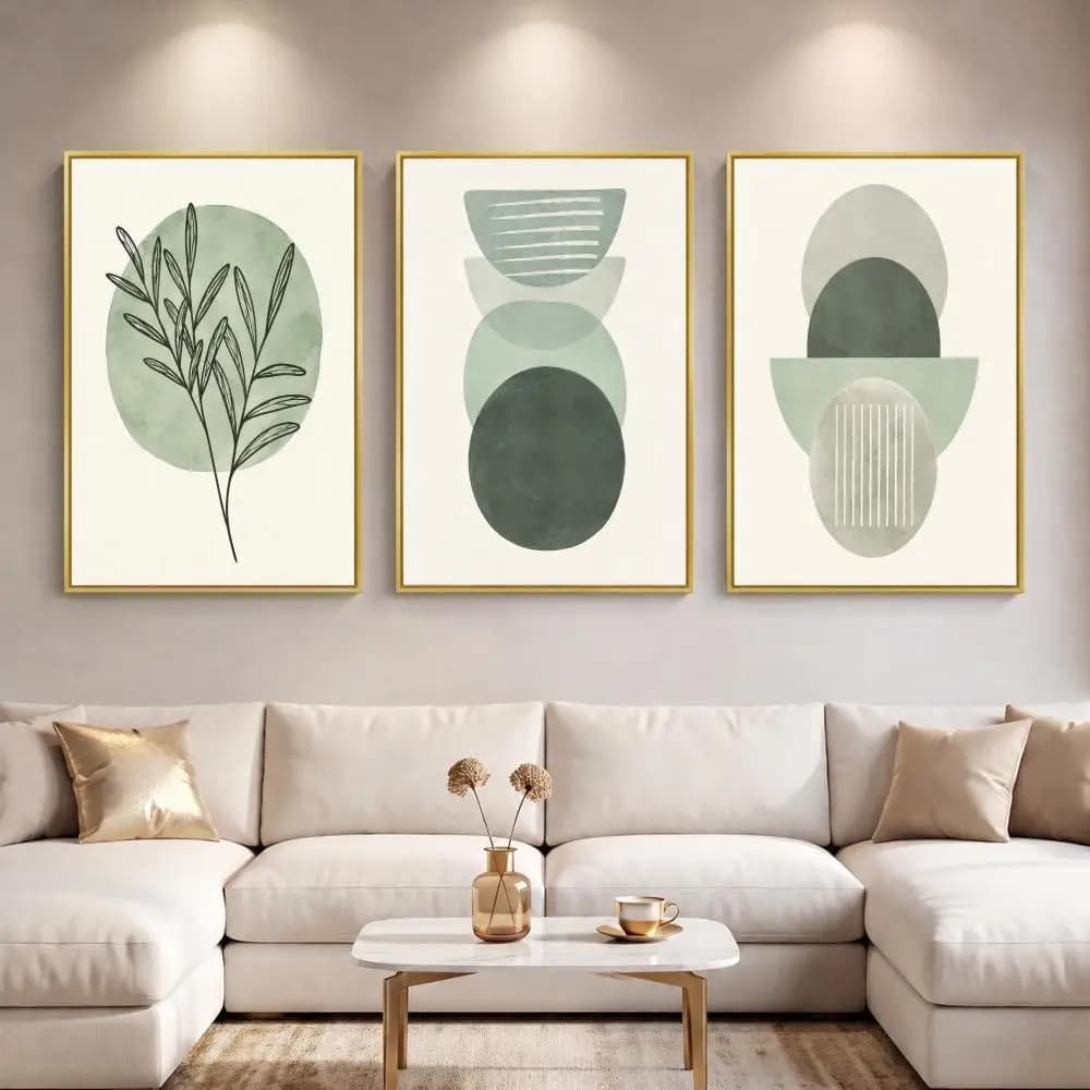 Sage Green Minimalist Botanical Painting Calligraphy 3 PCS Canvas Wall Art Prints for Living Room Decor Fashion Wall Decals