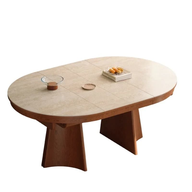 LH medieval retractable dual-purpose solid wood rock slab dining table small household dining table