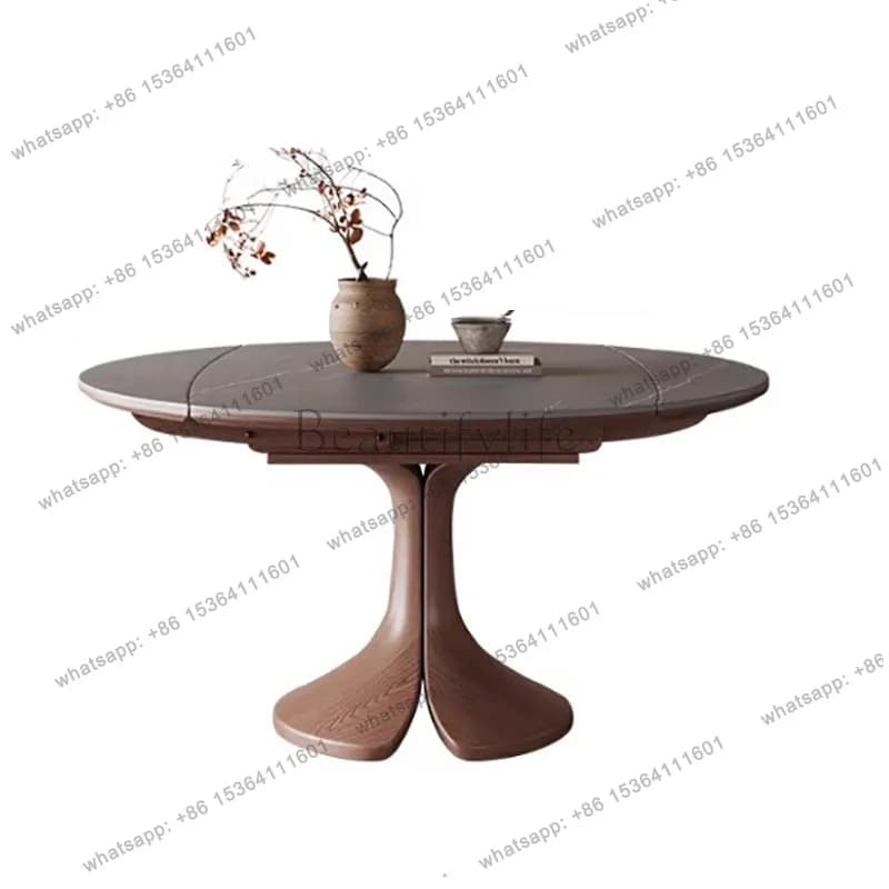 Medieval solid wood telescopic folding dining table variable round table French American round