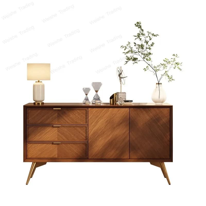 Medieval solid wood dining side cabinet, tea cabinet, Nordic retro walnut storage, living room entrance cabinet