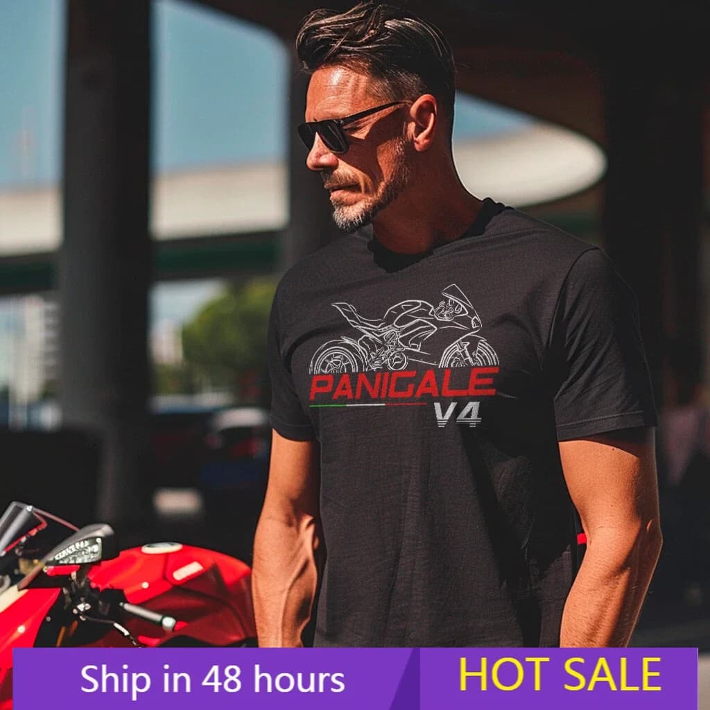 Motorcycle T-shirts Du/.ca.tis Panigale V4 Motorcycle Tee Graphic Summer Short Sleeves Oversized Breathable Tee