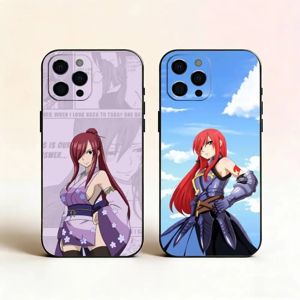 Fairy tail Erza Scarlet Phone Case For iPhone 17,16,15,14,13,12,11 Plus,Pro Max,XS,Soft Silicone Black Cover