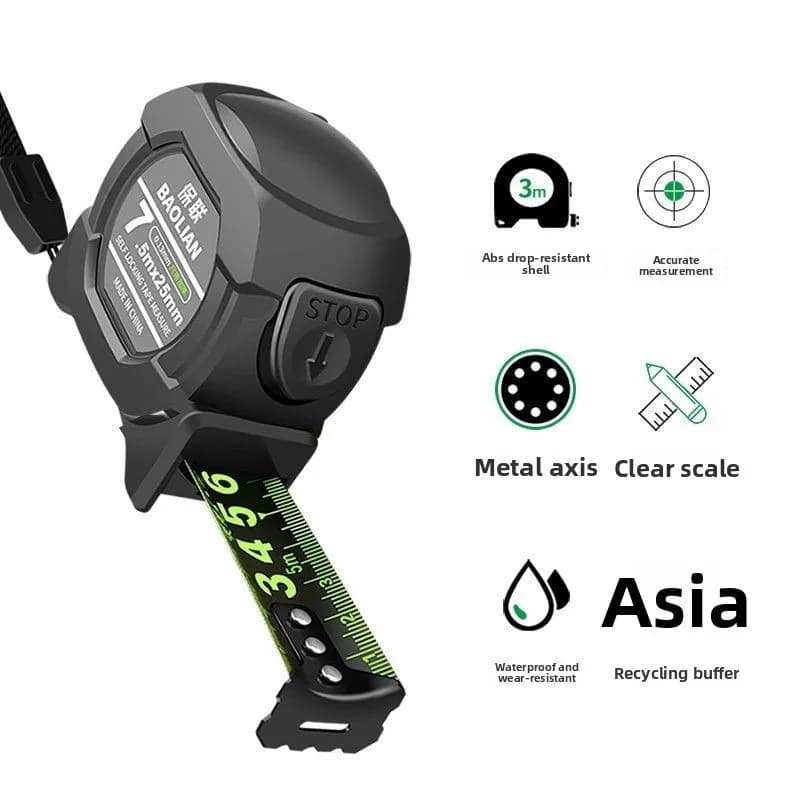 Baolian Self-Locking Widened and Thickened Fluorescent Steel Tape Measure, High-Precision Laser Ruler, Household Measuring Tool