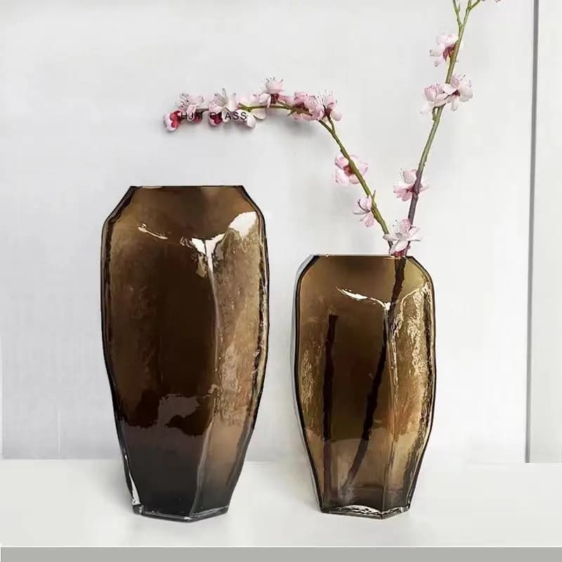 HT  Geometric large glass vase creative ice pattern water culture device home living room soft decoration