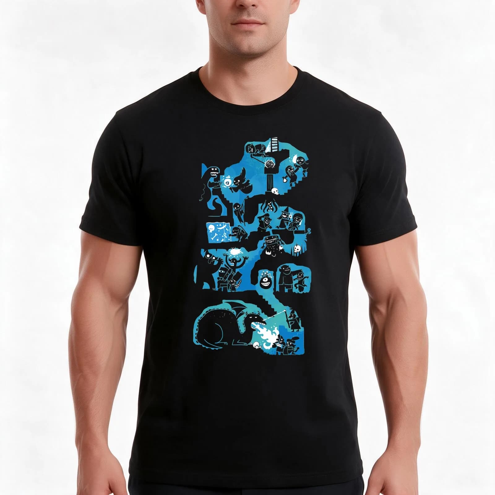 Dungeon Crawlers T-Shirt, Summer Casual Cotton Tee, Oversized Streetwear Tops, Vintage Graphic Print, Loose Fit Short Sleeve
