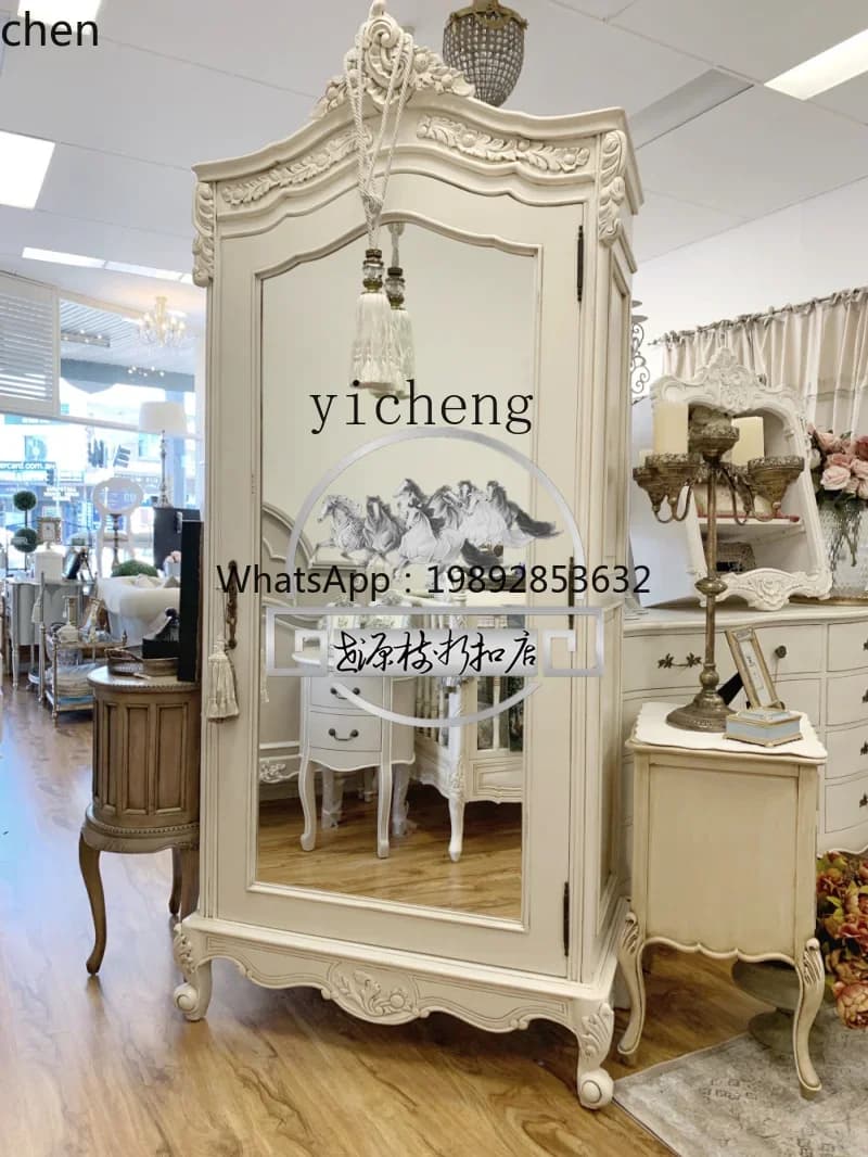 O15-   birch old wardrobe, carved mirror wardrobe storage cabinet furniture home