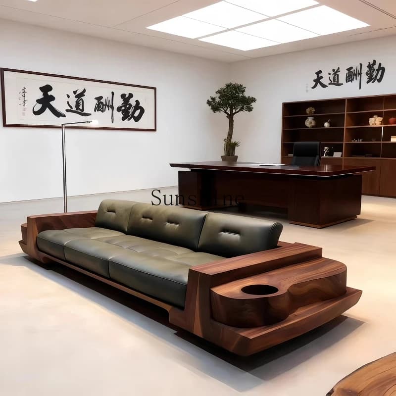 Solid wood modern simple multi-person straight-row sofa office high-end custom furniture