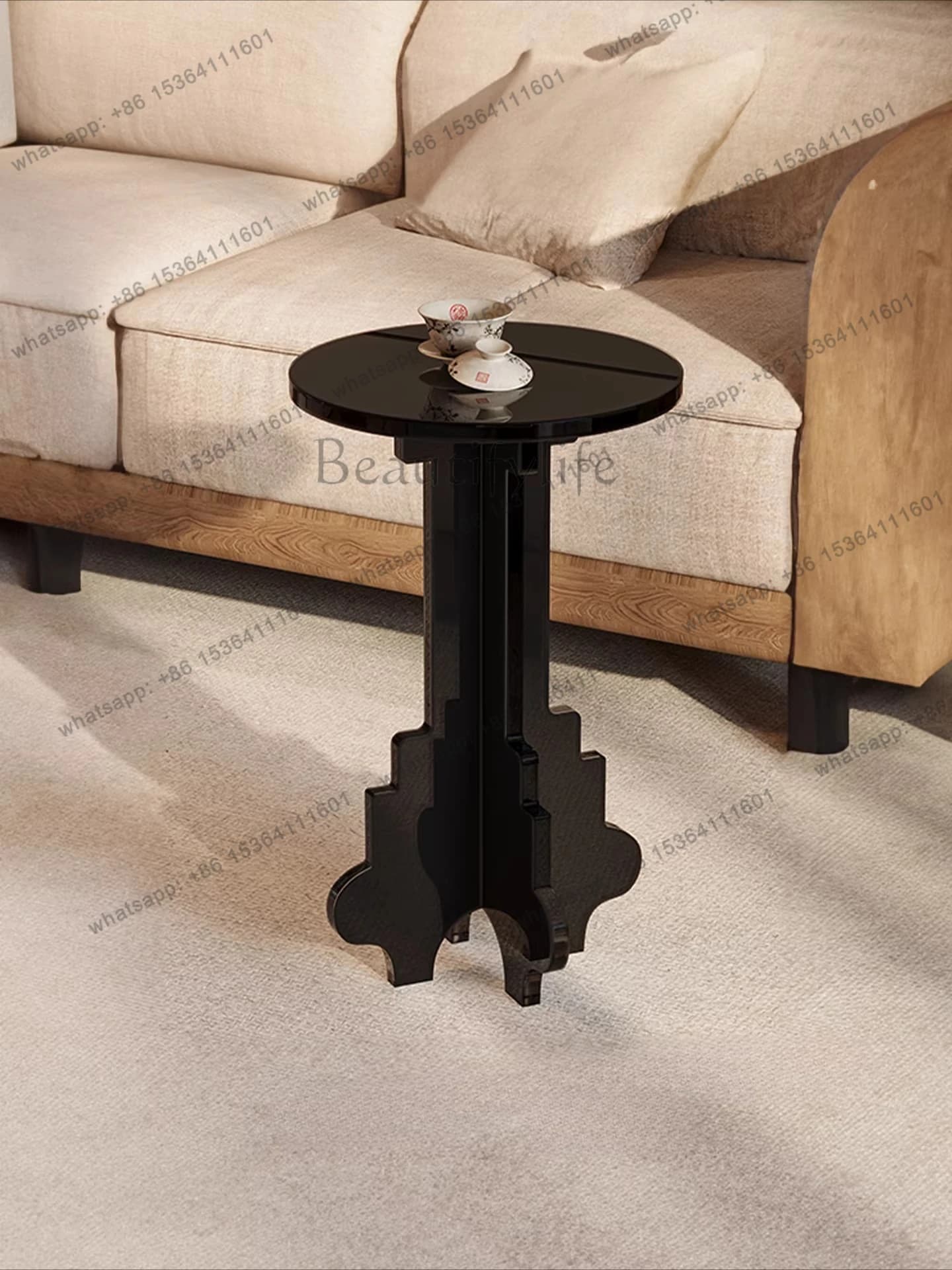 Living room mobile coffee table sofa small round table 2025 new acrylic corner table rack