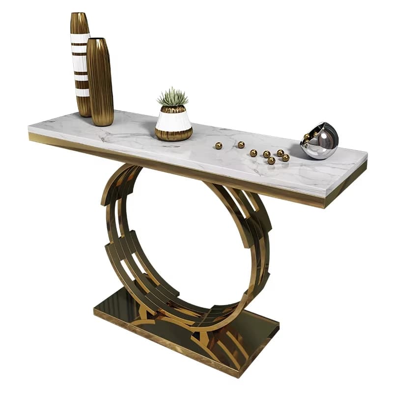 oo-Stainless Steel Adjustable Height Console Table for Living Room Modern White Home Decor 120*40*80cm