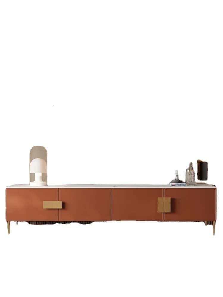 YFY  Light Luxury Saddle Leather Coffee Table TV Cabinet Combination Stone Plate Floor Cabinet
