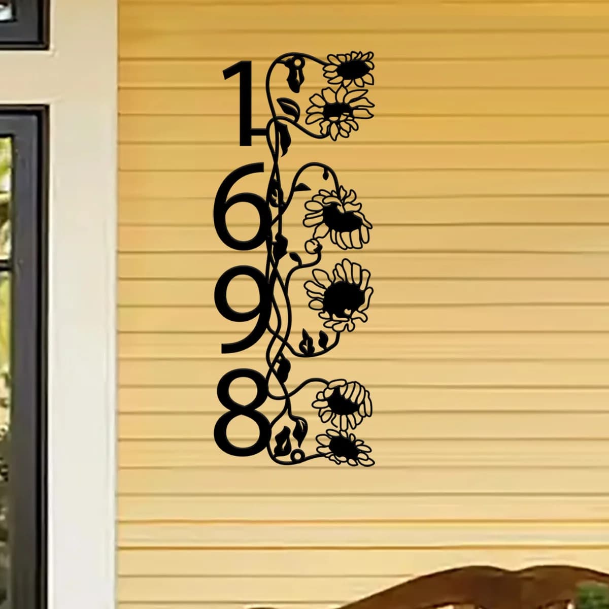 Metal Filigree Sunflower Wall Art Address Sign, Custom House Numbers Sign, Outdoor Sign, Metal House Numbers Door Hanger Decor