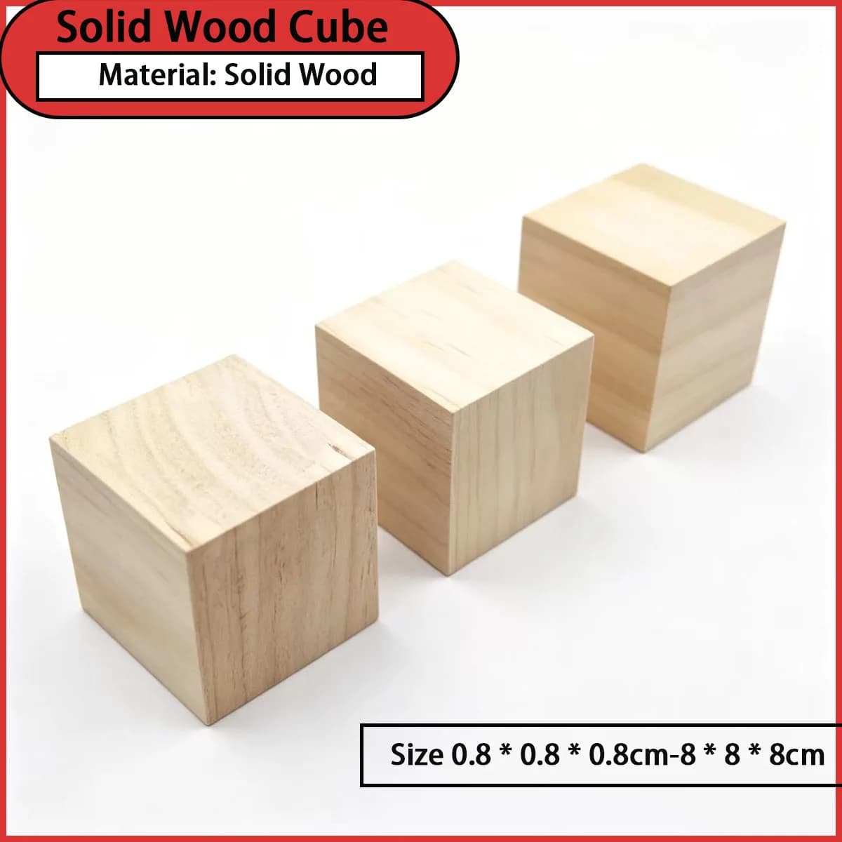 Size 0.8*0.8*0.8cm-8*8*8cm solid wood cube suitable for teaching aids, ornaments, assembly accessories, etc